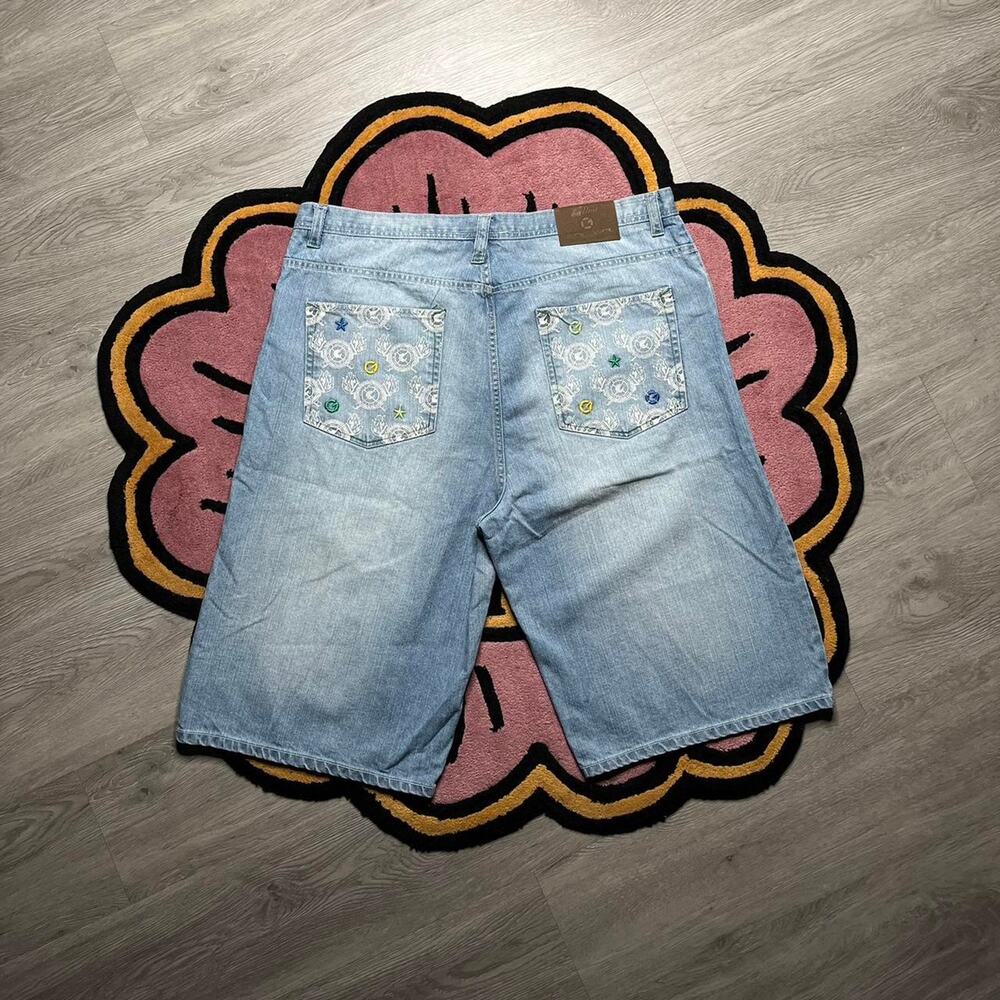 Vintage Y2K G-Unit Embroidered Pocket Baggy Loose Fit Denim Jean Shorts Size 42